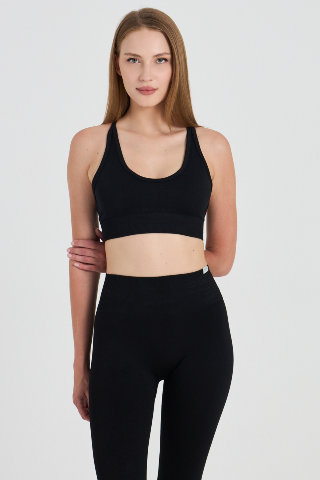 Yüksek Bel Toparlayıcı Dikişsiz Spor Tayt M/L - Siyah